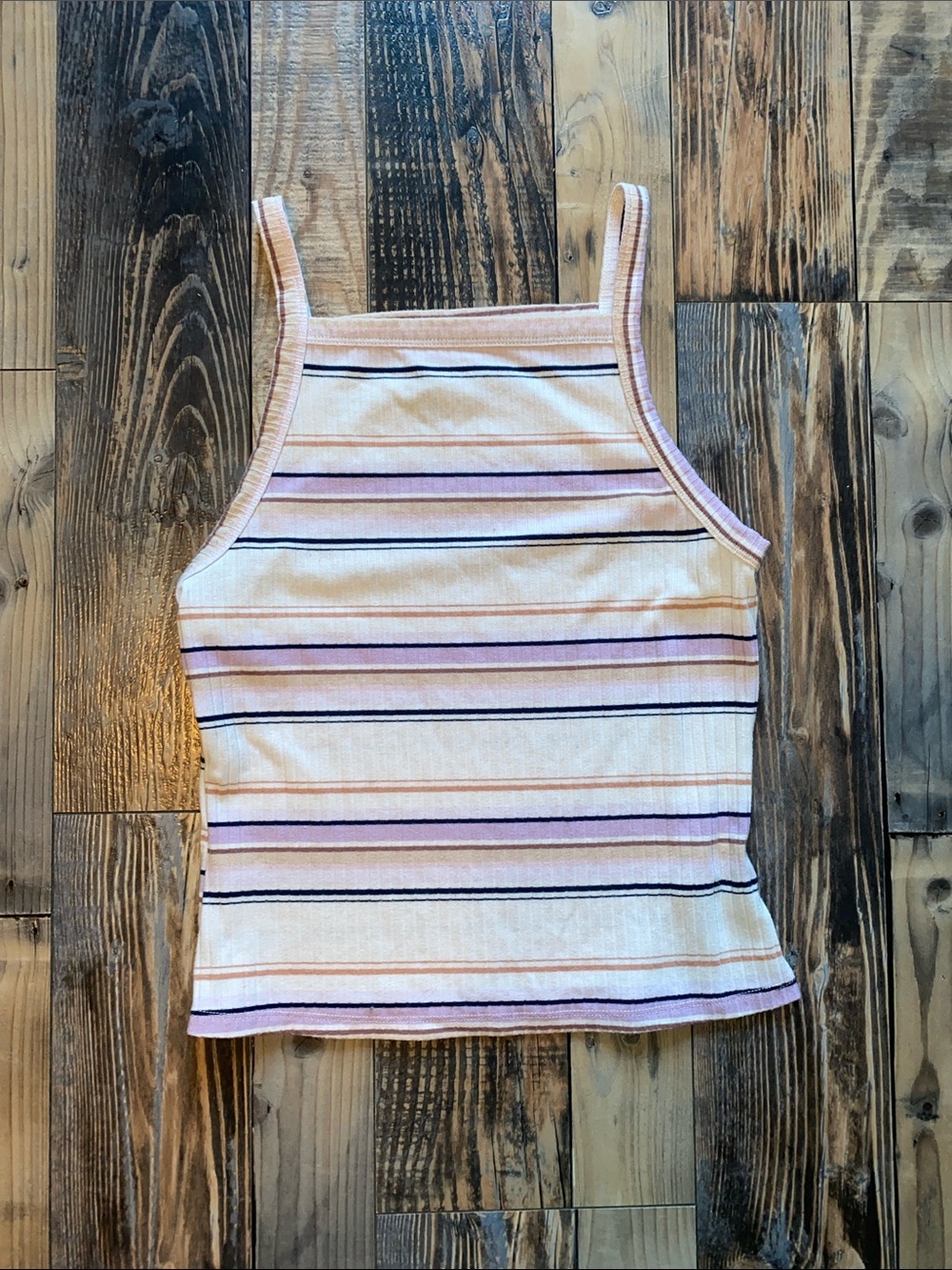 Mudd Y2K Pink Cream and Black Striped Ribbed Tank Top